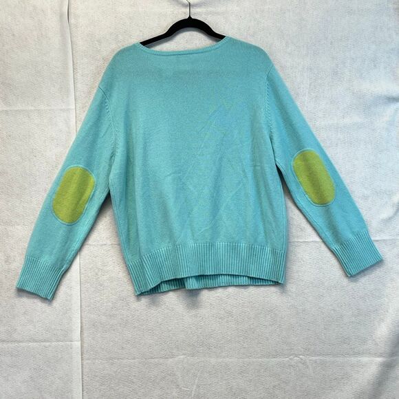 TALBOTS WOMAN Sweater 1X Aqua Blue V-Neck Merino Wool Angora Cashmere Elbow Patc - Picture 8 of 14